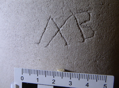 MB initials on pillar